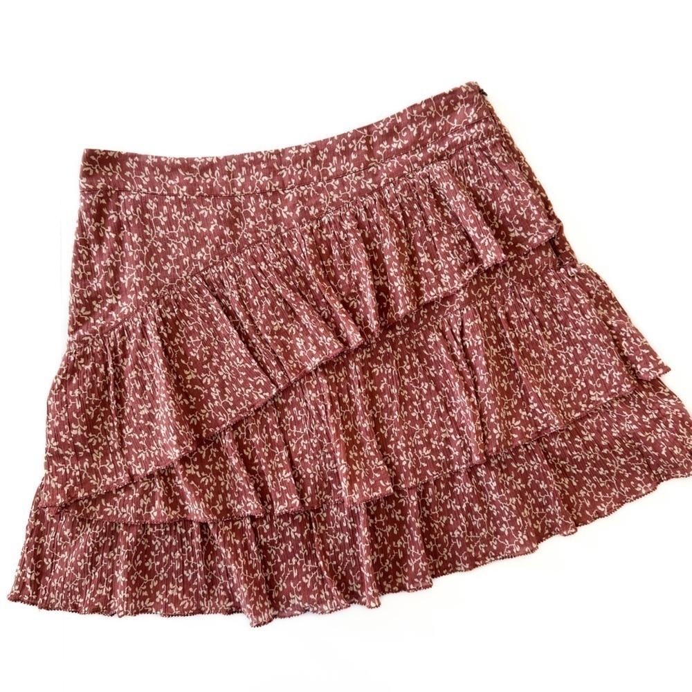 Ulla Johnson Womens Sz 6 Mauve Pink Floral Cotton Ruffled Mini Skirt